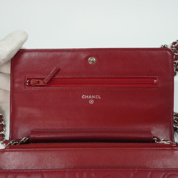 CHANEL Red/Maroon Camellia Embossed Lambskin WOC Silver HW w/ Zeko's COA - Picture 5 of 11